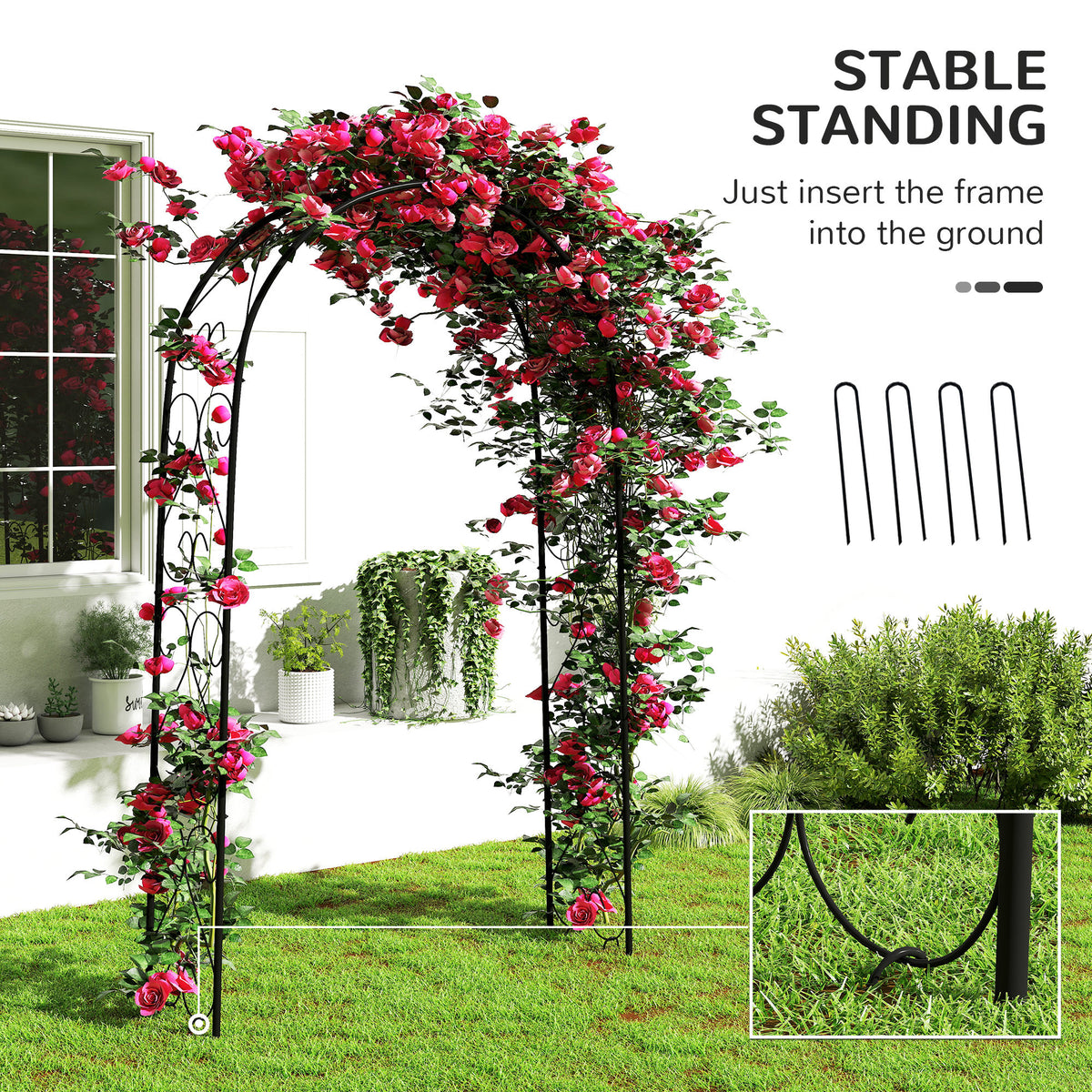 Steel Garden Arch, 7.5' Garden Arbor Trellis for Climbing Plants, Roses, Wedding Arch for Outdoor Bridal Party, Ceremony
