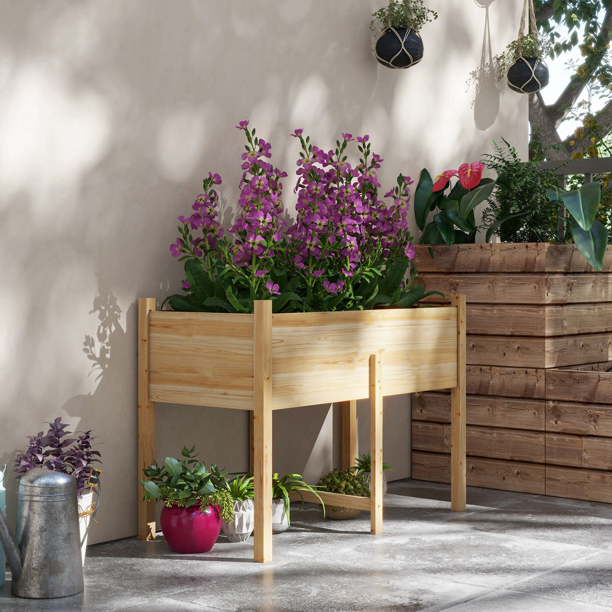 Wooden Raised Planter Box with Drain Holes for Vegetables, Flowers, Outdoor Garden Bed, 45.3x21.7x31.5inch – view 13
