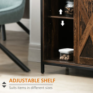 Industrial Buffet Cabinet, Kitchen Sideboard with Sliding Barn Doors, Three Drawers and Adjustable Shelves, Rustic Brown
