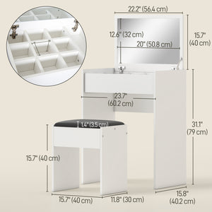 Modern Vanity Set with Makeup Table and Cushioned Stool – view 2