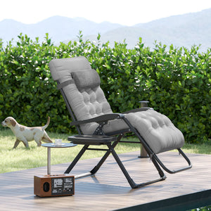 Padded Folding Recliner Chair, Patio Lounger with Cupholder, Adjustable Backrest, Removable Cushion, Black – view 14