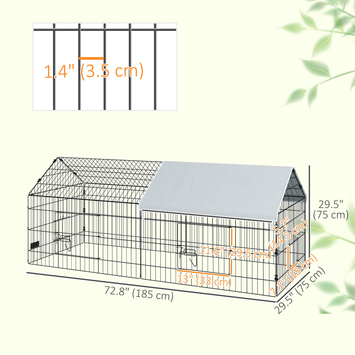 73" Small Animal Cage with Roof, Indoor/Outdoor Use,  for Chicken, Rabbits, Chinchillas