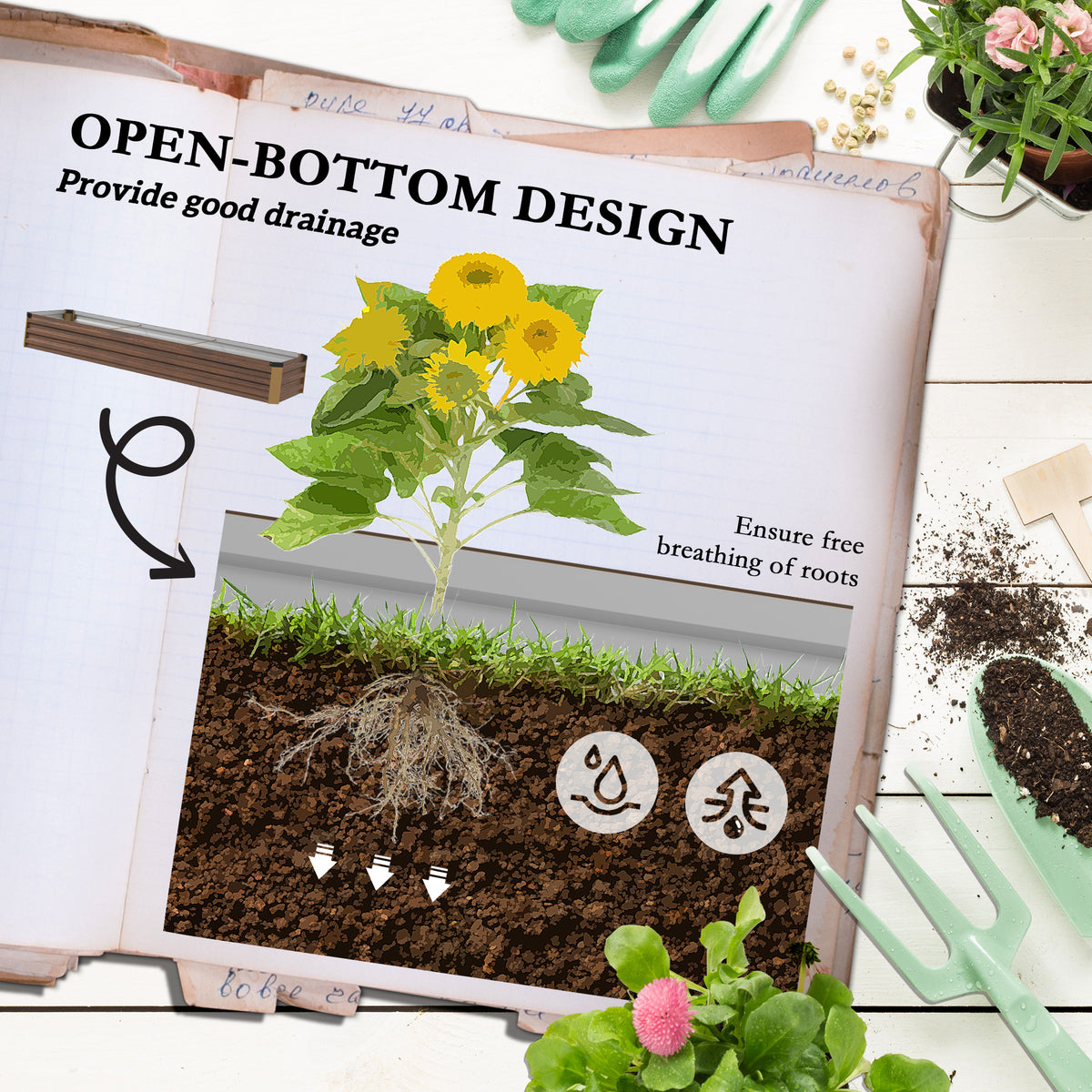 8'x2'x1' Galvanized Raised Bed, Large Elevated Planter Box for Growing Flowers, Herbs and Vegetables – view 11