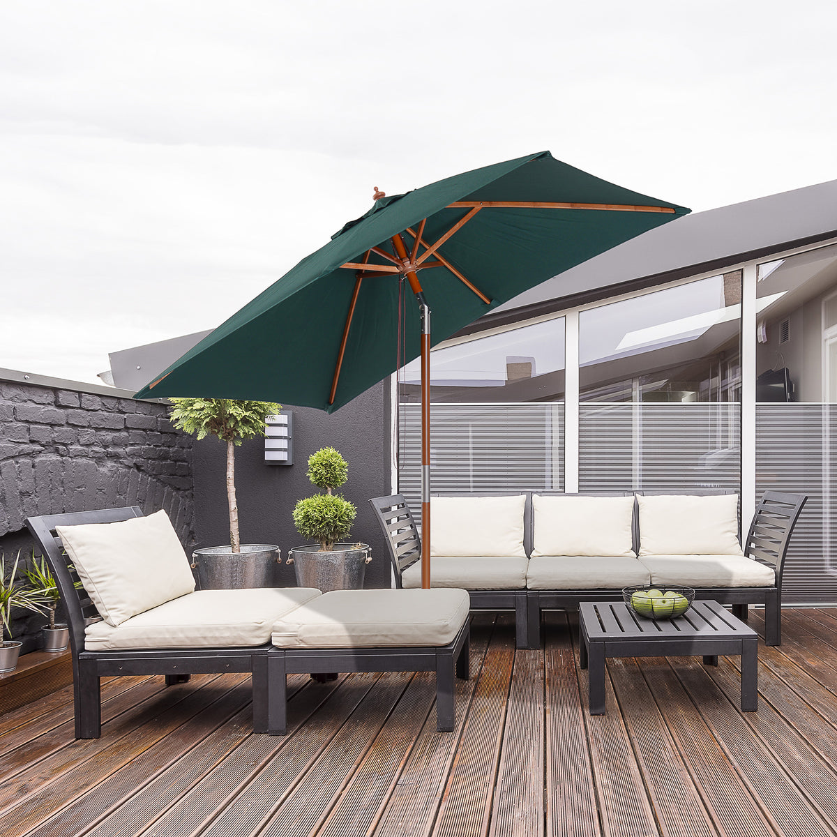 6.6x5ft Square Market Parasol, Wooden Patio Umbrella with Tilt Mechanism and 6 Bamboo Ribs – view 14