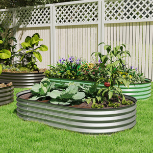 5' x 3' x 1' Large Outdoor Planter Box, Galvanized Raised Garden Bed with Metal Plant Stake, Silver