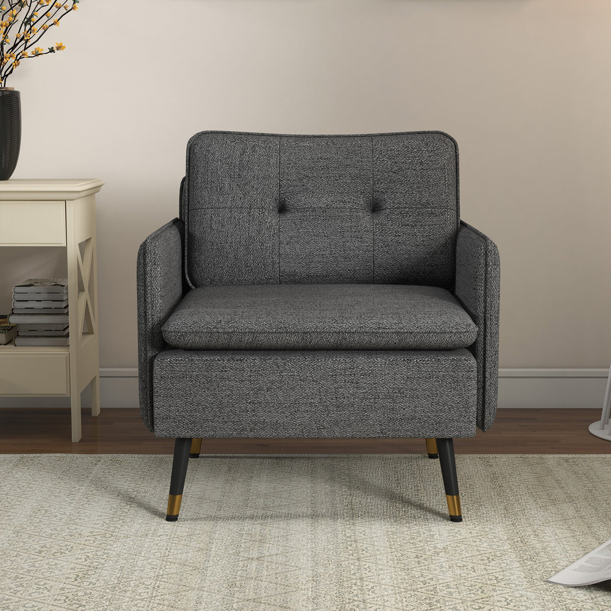Accent Chair, Upholstered Armchair with Tufted Back Cushion and Steel Legs for Living Room, Bedroom – view 5