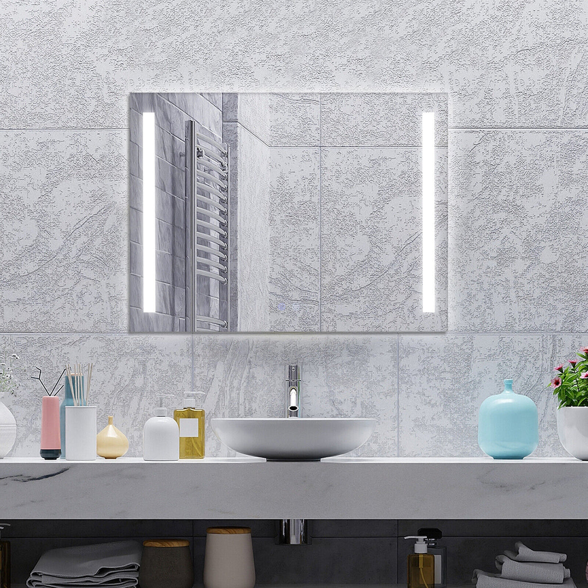32 x 24 Inch Quadrate Wall Mirror with 3-Color Lights and, Anti-Fog Function view 2