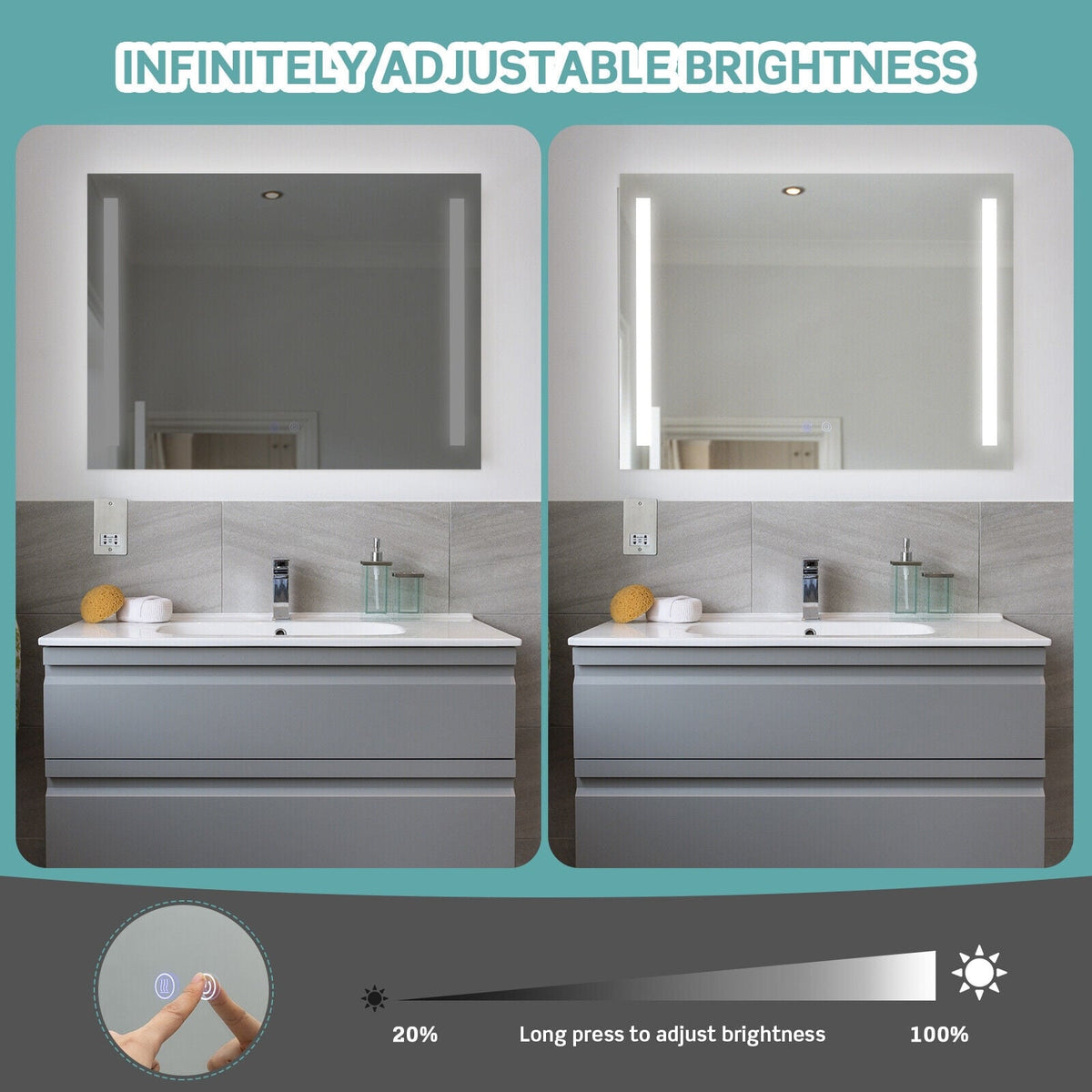 32 x 24 Inch Quadrate Wall Mirror with 3-Color Lights and, Anti-Fog Function view 7