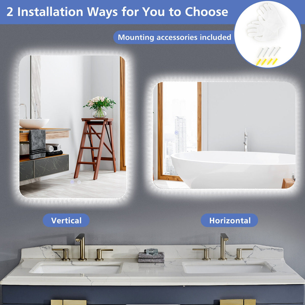 32 x 24 Inch Shatterproof Wall Mirror with 3-Color Lights and, Anti-Fog Function view 5