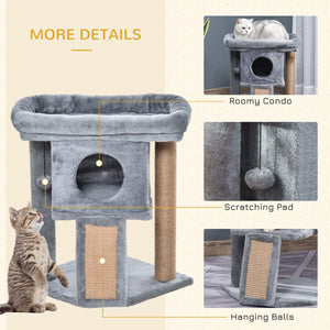  Cat Tree, Small Cat Tower with Perch, Scratching Post, Cat Condo, Toy Ball for Kitty, Indoor Use, Grey