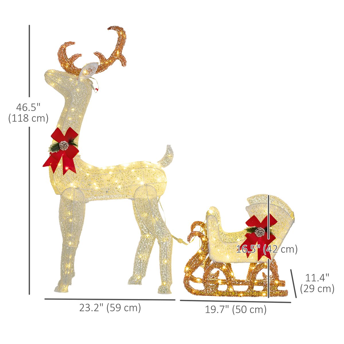  Outdoor Lighted Deer Xmas Decor, Light Up Reindeer Christmas Decoration w/ 170 LED Lights for Holiday, Garden, White