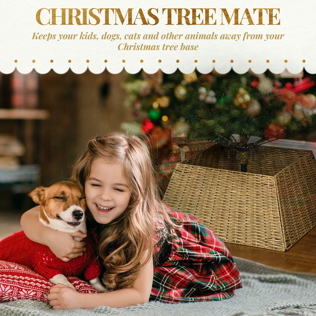  Rustic Christmas Tree Skirt, Plastic Christmas Tree Collar for Party, Holiday, Home Decoration, Natural