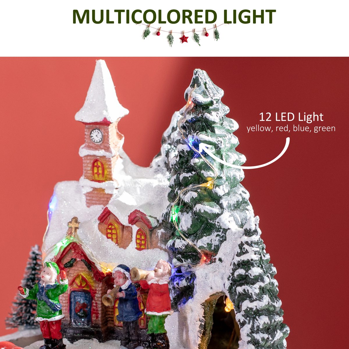  Desktop Christmas Decoration, Christmas Village Houses with Rotating Train, Battery Operated, Multicolored