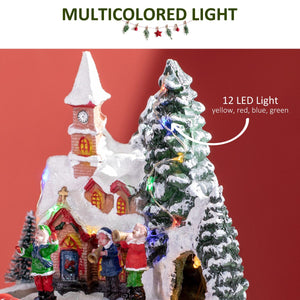  Desktop Christmas Decoration, Christmas Village Houses with Rotating Train, Battery Operated, Multicolored
