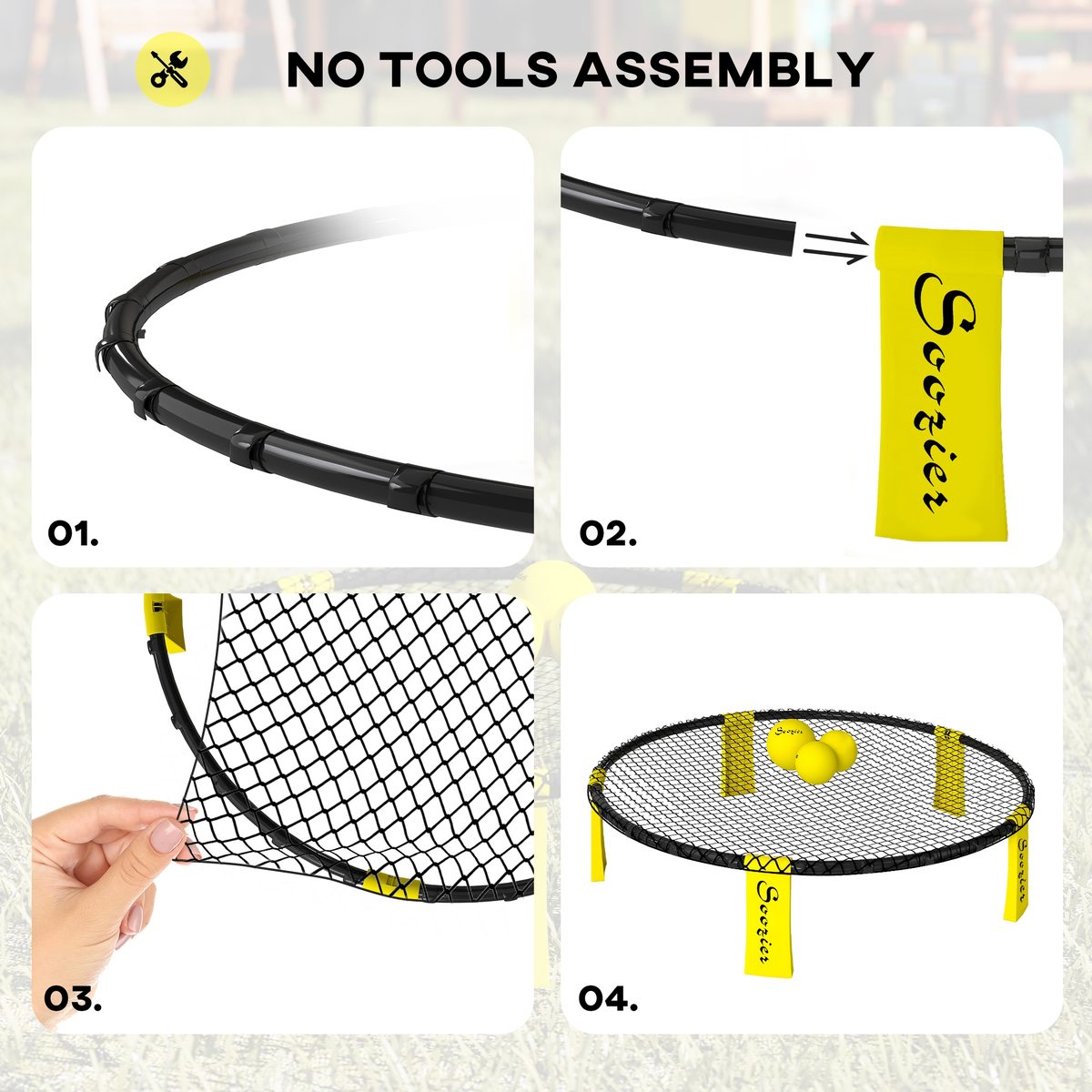 Soozier Spike Game Set, Mini Beach Games Set w/ Roundnet, 3 Balls, Pump, Carrying Bag, Portable Outdoor Games for Families