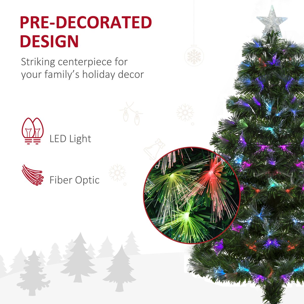  4ft Pre-Lit Optic Fiber Xmas Tree Artificial Spruce Tree Top Star