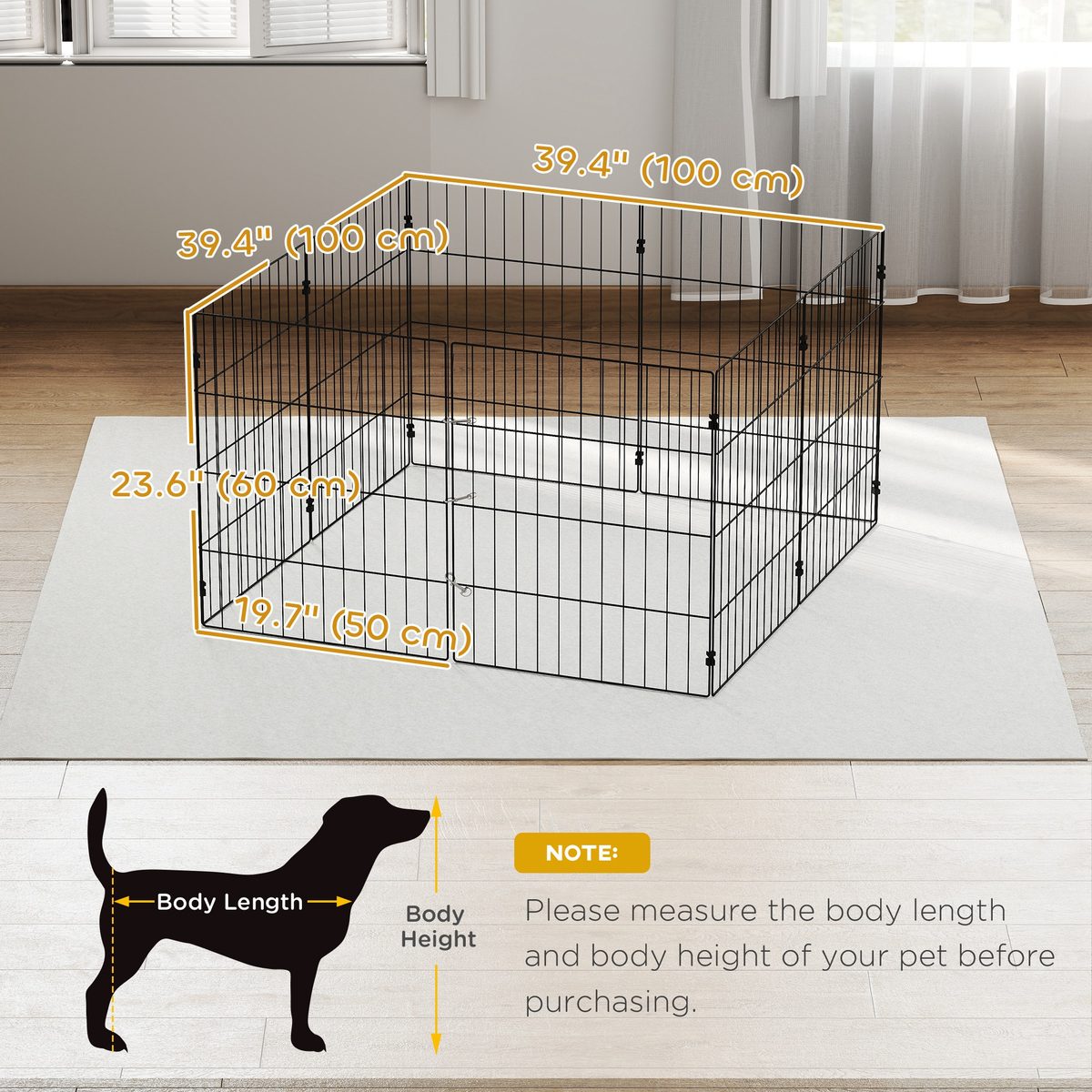 Foldable Metal Exercise Dog Playpen, Expandable Pet Fence Indoor Outdoor Use for Small Dogs, 20" x 24", 8 Panels, Black