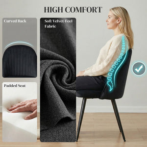  Set of 4 Modern Dining Chairs, Velvet Upholstered Kitchen Chairs with Steel Legs for Living Room, Black