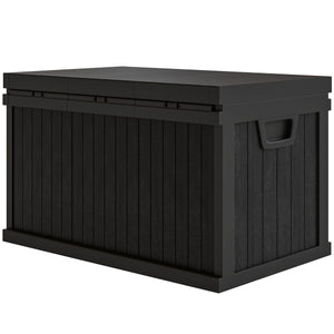  70 Gallon Deck Box, Resin Outdoor Storage Box with Handles, Waterproof Storage Container for Garden Tools, Black