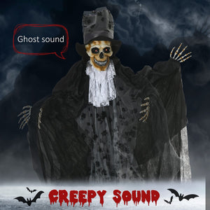  6FT Life Size Halloween Animatronics, Animated Grim Reaper Groom with Sound Motion Activated & Light Up Eyes