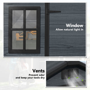  8 x 4 ft Plastic Garden Shed, Wood-Effect Outdoor Storage Shed with Floor, Windows, Lockable Doors and Vents, Dark Grey