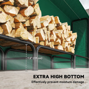  Firewood Rack with Waterproof Cover, 500 kg Log Storage Holder with Steel Chains, 142" x 14" x 39", Dark Green