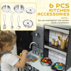Qaba Play Kitchen for Kids, Pretend Kids Kitchen Playset with Switch Knob Sound, Accessories for Ages 3-8 Years, Dark Brown