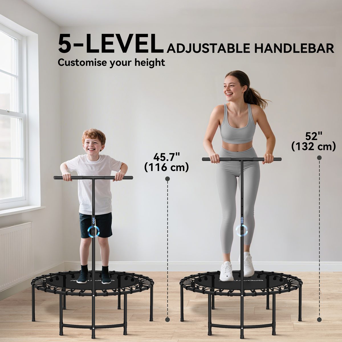 Soozier 40" Foldable Rebounder Trampoline ,Mini Trampoline Indoor with Adjustable Handle, Quiet and Safe Bungee Rebounder,Black