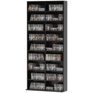  9-Tier DVD Shelf with 18 Compartments and 14 Adjustable Shelves, Holds 640 CDs, 360 DVDs or 430 Blu-rays, Black