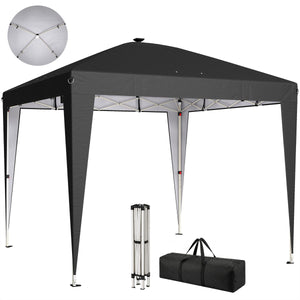  10 x 10 ft Pop Up Canopy Tent with Central Light, UPF 50+ Instant Portable Canopy Shelter with Remote, Black