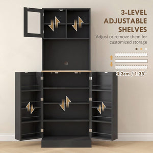  66.5" Tall Kitchen Pantry Cabinet, Kitchen Hutch, Microwave Cabinet with Adjustable Shelves for Dining Room, Black