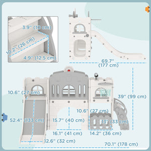 Qaba 9 in 1 Toddler Slide with Basketball Hoop, Climber, Telescope, Tunnel, Steering Wheel, for 1-3 Years, Grey