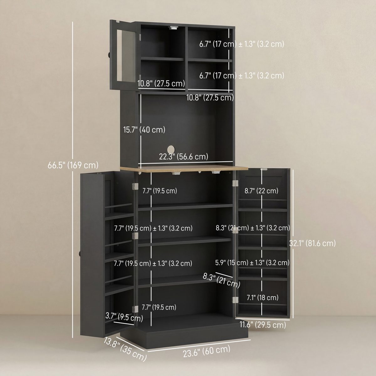  66.5" Tall Kitchen Pantry Cabinet, Kitchen Hutch, Microwave Cabinet with Adjustable Shelves for Dining Room, Black