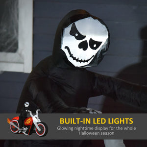  6' Long Halloween Grim Reaper Flaming Motorcycle Outdoor LED Lighted Airblown Inflatable Decoration Holiday Seaon Garden Lawn Decor