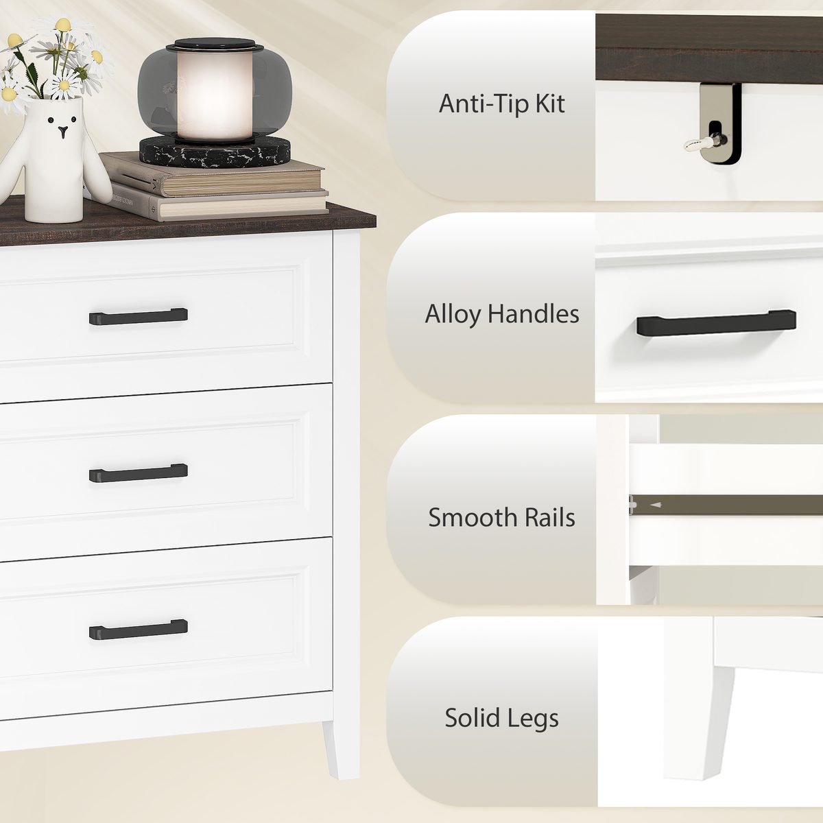  Dresser for Bedroom with 3 Drawers Storage Chest of Drawers for Living Room, Closet, Laundry, Entryway