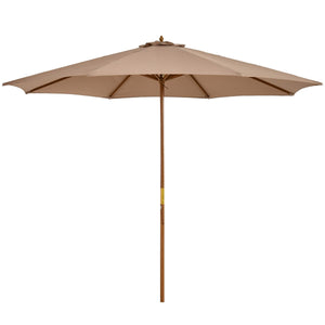  10' x 8' Wooden Patio Umbrella, Garden Parasol, Outdoor Sunshade Canopy with Bamboo Rib for Outdoor, Khaki