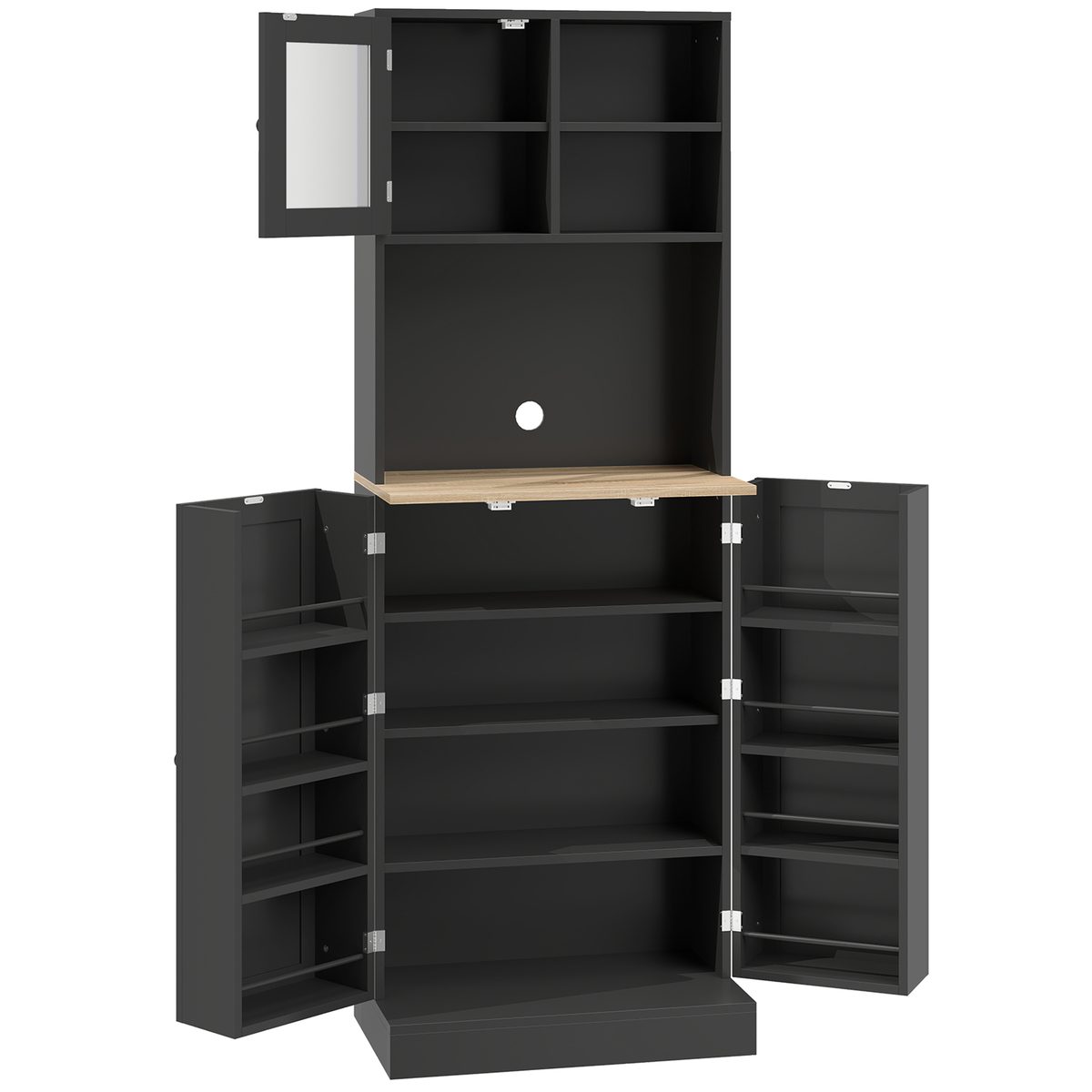  66.5" Tall Kitchen Pantry Cabinet, Kitchen Hutch, Microwave Cabinet with Adjustable Shelves for Dining Room, Black