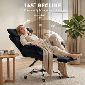  Big and Tall Office Chair Footrest Executive Desk Chair High Back Snowflake Velvet Reclining, Black