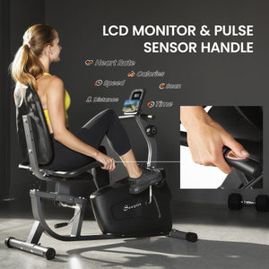 Soozier Recumbent Exercise Bike with 8-Level Magnetic Resistance, LCD Monitor, Heart Rate Handle and Adjustable Seat