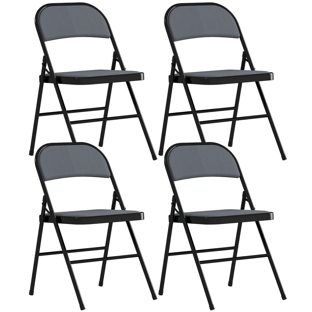  Set of 4 Metal Foldable Chairs, Corduroy Padded Folding Chairs with Cushion Seat and Open Back for Indoor, Grey