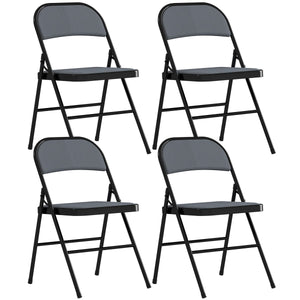  Set of 4 Metal Foldable Chairs, Corduroy Padded Folding Chairs with Cushion Seat and Open Back for Indoor, Grey
