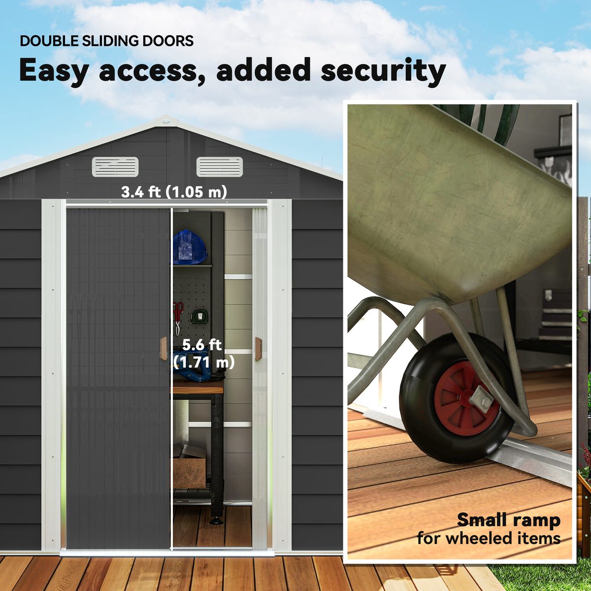  7.7' x 6.5' Outdoor Metal Garden Shed House Hut Gardening Tool Storage with Ventilation, Dark Grey