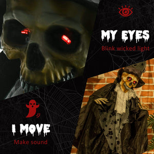  6FT Life Size Halloween Animatronics, Animated Grim Reaper Groom with Sound Motion Activated & Light Up Eyes