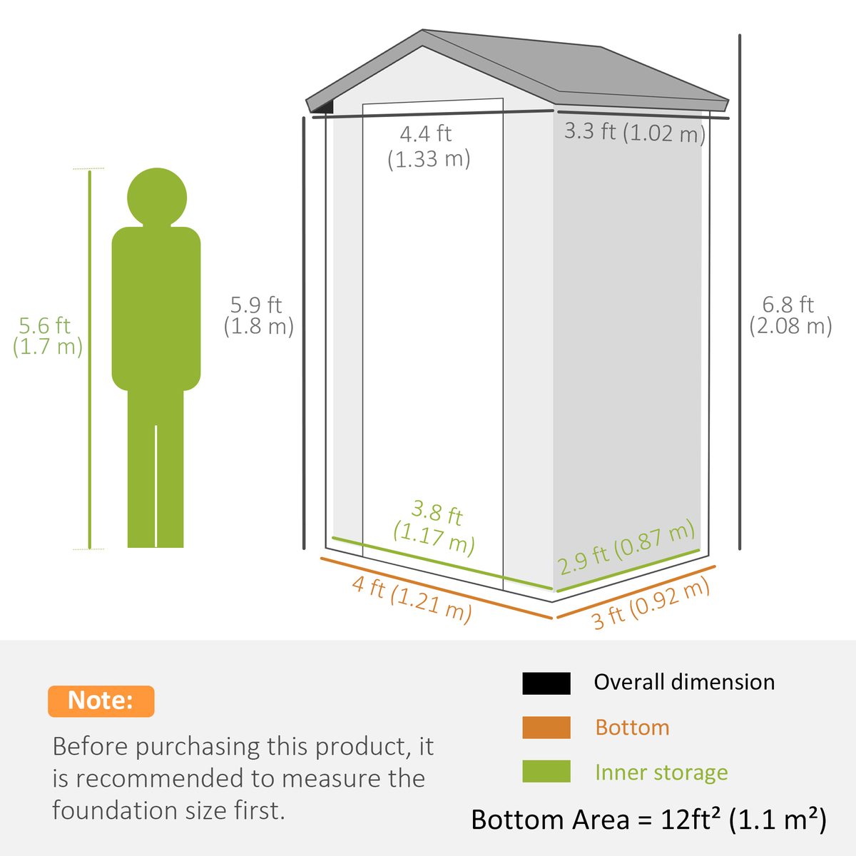  4.4' x 3.3' Plastic Garden Storage Shed with Latch Door, Vents, Sloped Roof, Grey
