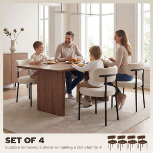  4 Pieces Kitchen Chairs, Modern Dining Chairs w/ Berber Fleece Upholstery and Steel Legs for Living Room, Beige
