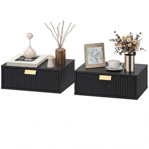  Modern Floating Nightstands Set of 2, Wall Mounted Bedside Tables with Wave Drawer Black