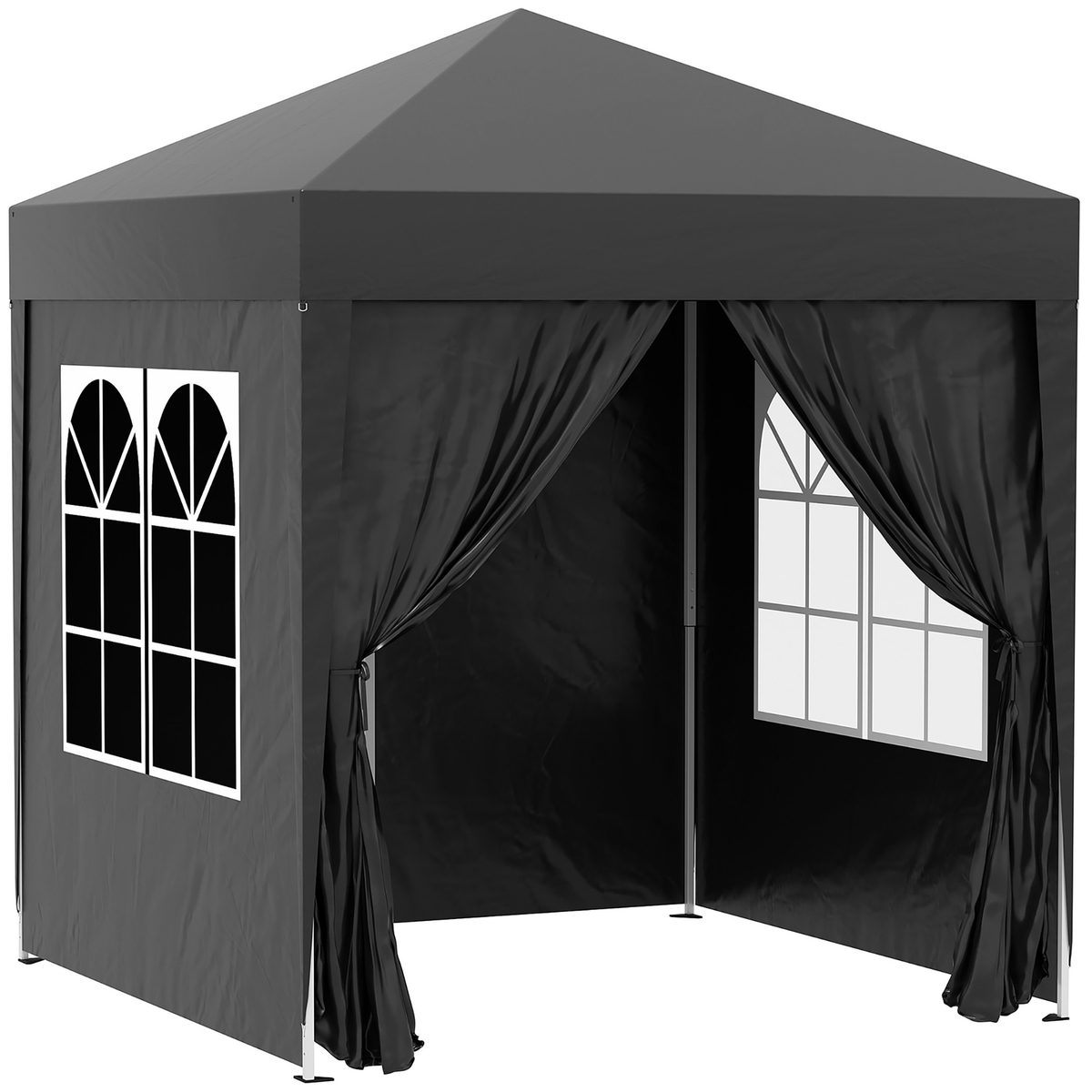  6.6'x6.6' Pop Up Canopy Tent with Sidewalls, Instant Sun Shelter Camping Gazebo with Carry Bag, Black