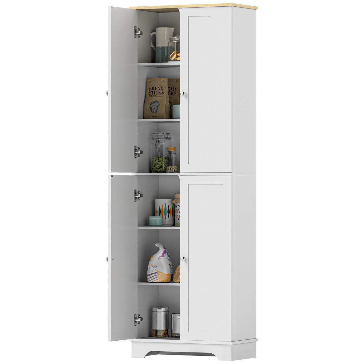  72" Tall Pantry Cabinet, Kitchen Pantry Cabinet with Adjustable Shelves, Storage Cabinet with 4 Doors, White