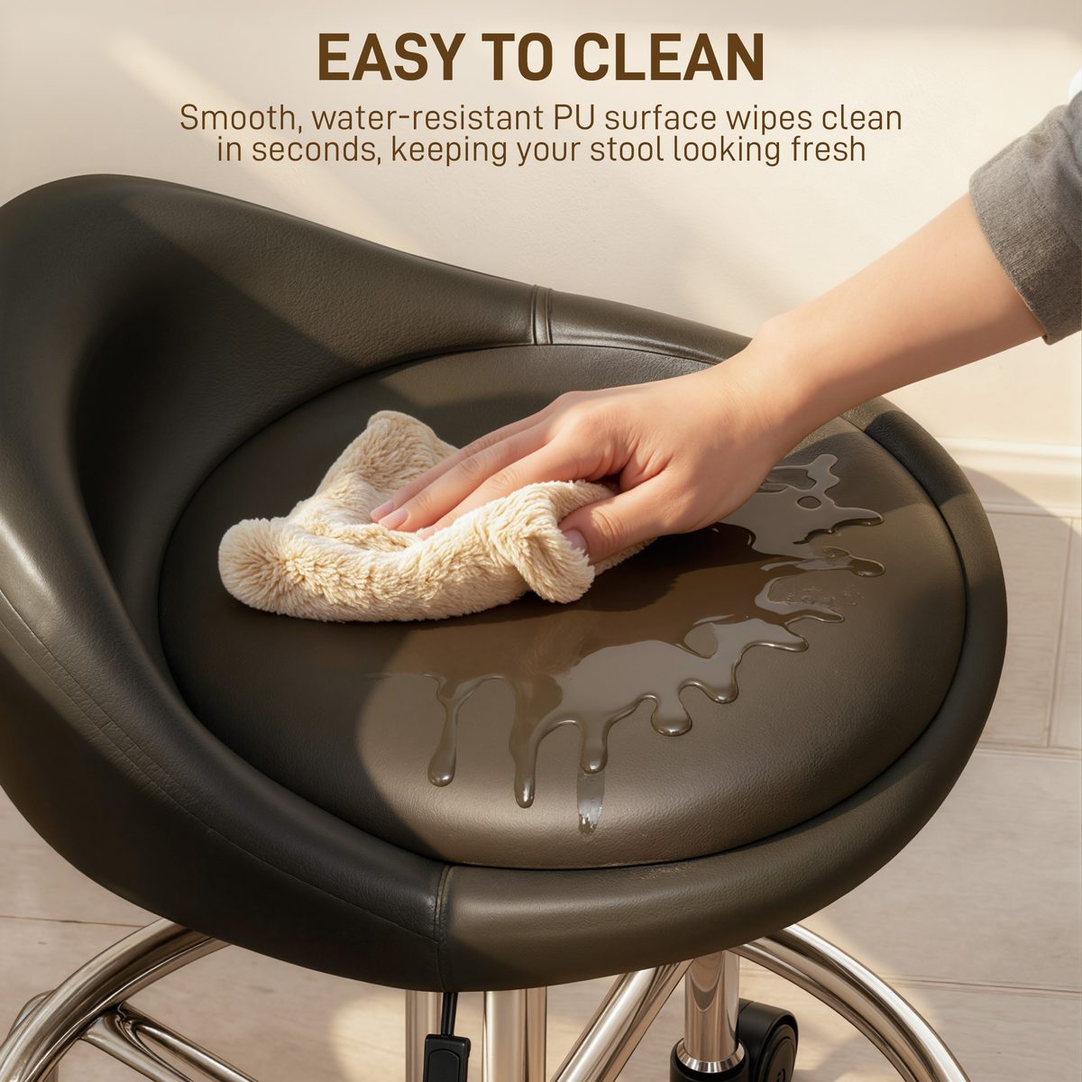  PU Leather Rolling Stool, Height Adjustable Swivel Salon Chair with Backrest and Foot Rest for Spa, Tattoo, Black