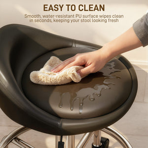  PU Leather Rolling Stool, Height Adjustable Swivel Salon Chair with Backrest and Foot Rest for Spa, Tattoo, Black